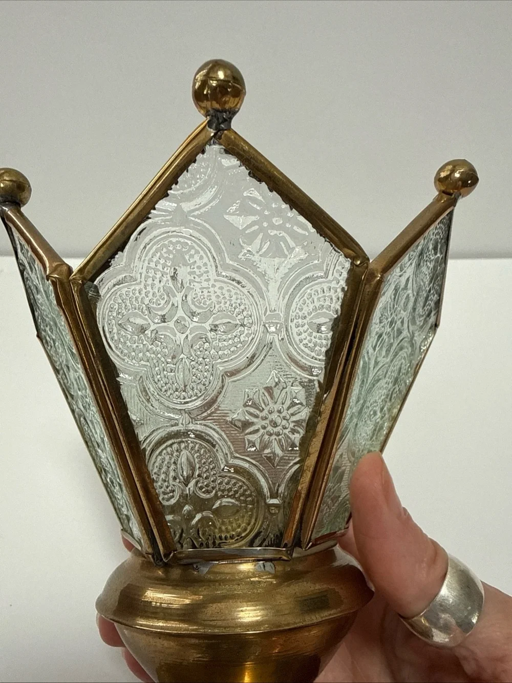 Vintage Crown Glass & Brass Decorative Votive Holder - Gold & Clear India fairy